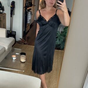 Elegant Black Lace Trim Slip Dress